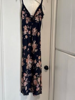 Women’s Navy Floral Slip Dress with Pink Rose Print
